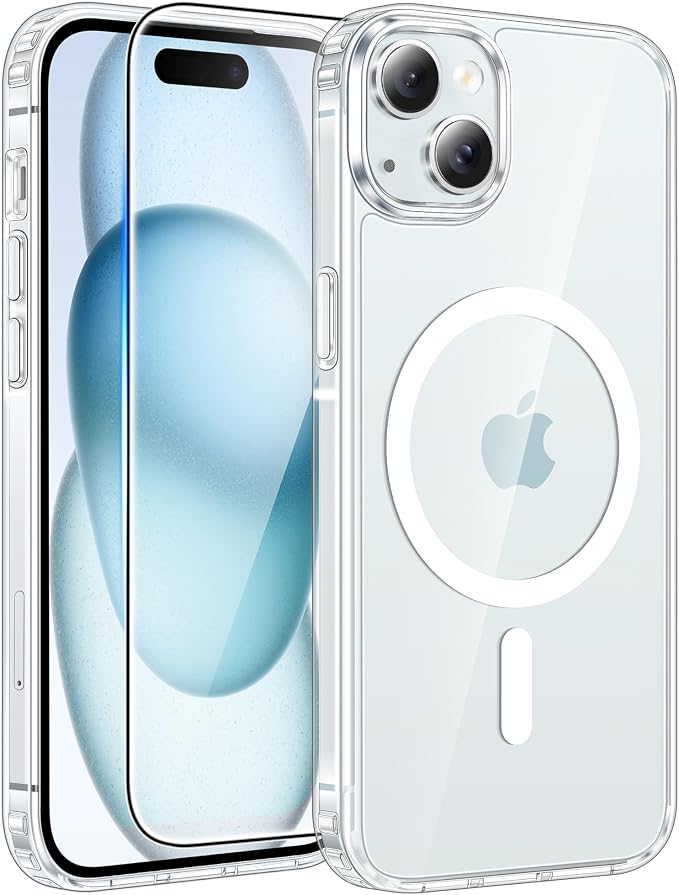 FNTCASE for iPhone 15/14 Plus Case Clear, Fit for Magsafe, Screen Protector | Anti Yellowing Magnetic Back, 14FT Military Grade Drop Protection, Shockproof Protective Phone Cover, Transparent by FNTCASE