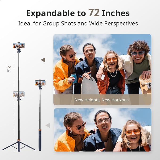 Sensyne 72" Phone Tripod, Extendable Selfie Stick with Detachable Phone Holder Compatible with All Cell Phones/Camera Blue - Image 3