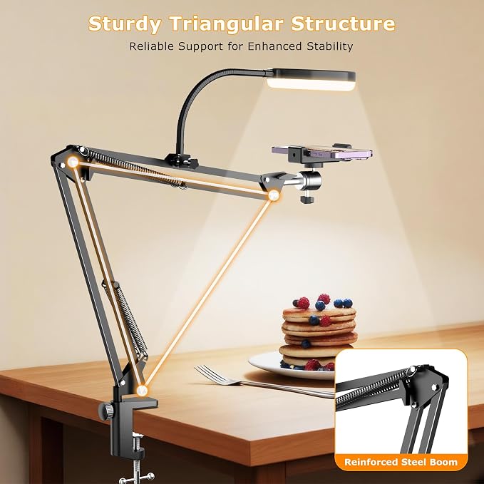 Overhead Camera Mount with Ring Light, Flexible Articulating Phone Arm Stand Compatible with iPhone, Logitech Webcam, Desk Tripod for YouTube Live Stream Cooking Nail Video Recording - Image 8