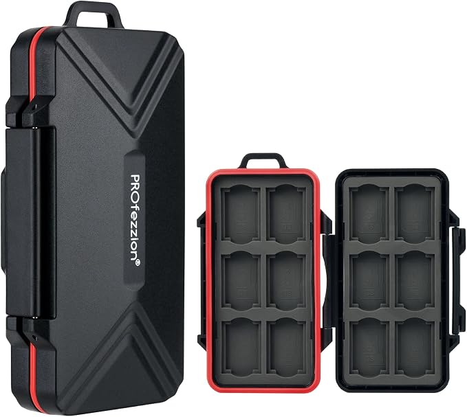 PROfezzion Memory Card Case for 12 CFexpress Type-A and 12 SD SDHC SCXC | 24 Slots Memory Card Holder, Water-Resistant & Anti-Shock, Hard Shell with Rubber Interior, Compact & Easy Carrying by PROfezzion
