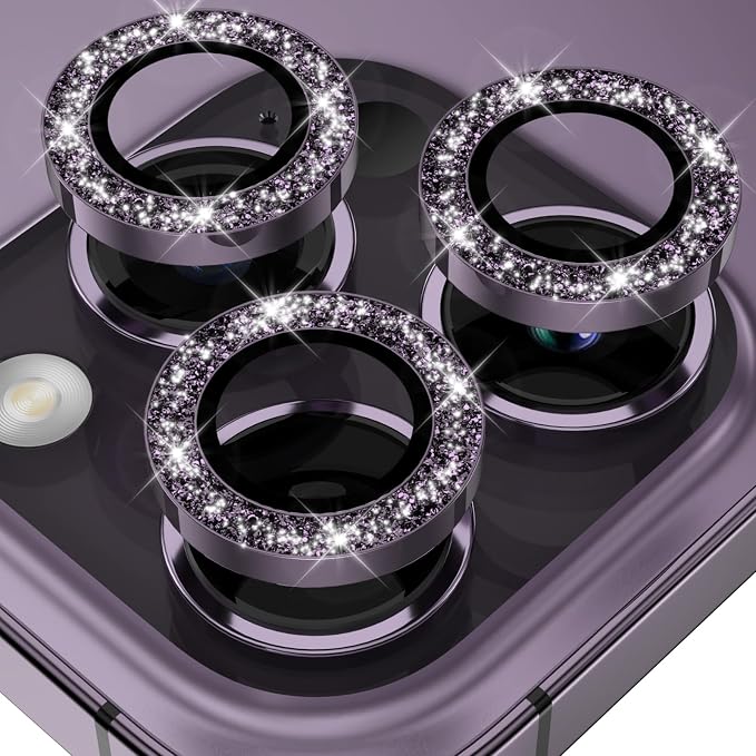 YWXTW Designed for iPhone 14 Pro/iPhone 14 Pro Max Camera Lens Protector Bling, [New Glitter Design] Individual Metal Tempered Glass Camera Cover Accessories Case Friendly, 1 Set (Purple Glitter) by YWXTW