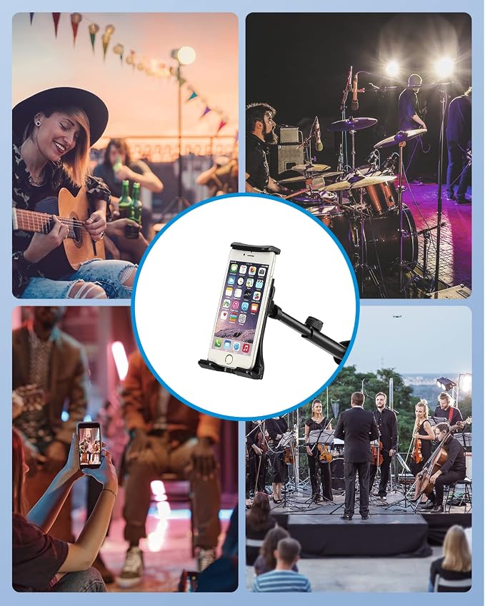 Moukey Tablet Holder for Microphone Stand, Adjustable Mic Music Stand Phone Holder Mount, Compatible with iPad, iPhone, Android, All 4.7 to 12.9 Inches Tablets & Smartphones - Image 6