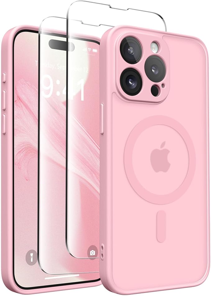 CAPRARO for iPhone 15 Pro Max Case, Compatible with MagSafe | Upgraded [Full Camera Protection] Shockproof Protective Slim Translucent Matte Magnetic Phone Case 6.7'', Peach Pink by CAPRARO