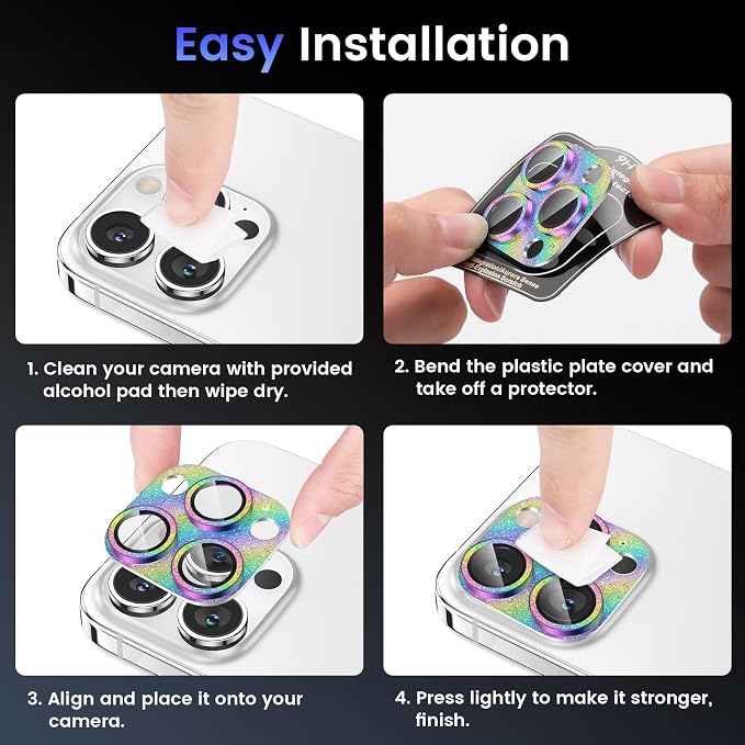 Tensea for iPhone 16 Pro Max/16 Pro/14 Pro Max/14 Pro Camera Lens Protector | Metal Bling Aluminum Alloy Tempered Glass Cover Camera Screen Protector Accessories, Case Friendly - Image 7