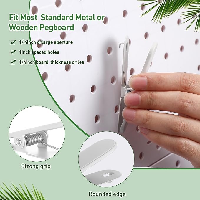 CroBlissful Pegboard Clips Peg Board Metal Accessories Hook, White, 20 Pcs - Image 4