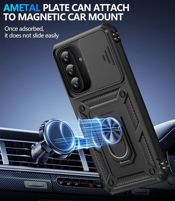 Taisairu for Samsung Galaxy A37 Case/A36 Case with Screen Protector & Slide Camera Lens Cover, Built-in Ring Stand Shockproof Protective Case for Samsung A37 5G Case/Samsung A36 5G Case (Black) - Image 5