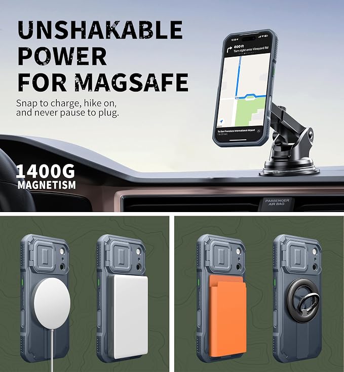 Dexnor for iPhone 17 Pro Case, [Built-in Flip Camera Cover & Camera Control Cover & Kickstand], Compatible with MagSafe, Heavy-Duty Rugged Shockproof Magnetic Phone Cover, 6.3 inch Navy Blue - Image 7