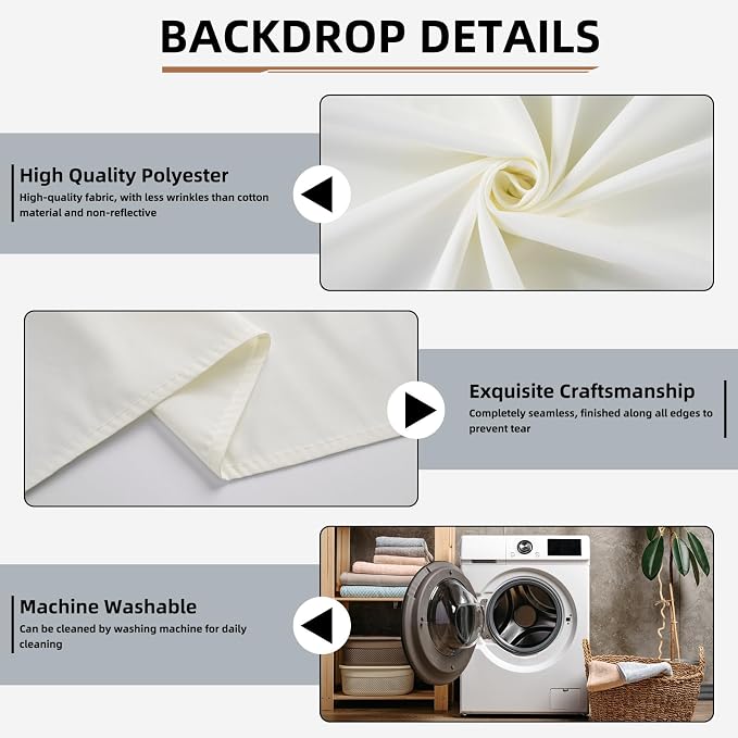 Beige Photo Backdrop for Photography Photoshoot Background, 5x10FT | Multipurpose Screen for Portrait Studio Video Recording Party Non-Reflective Easy Setup High Density - Image 2
