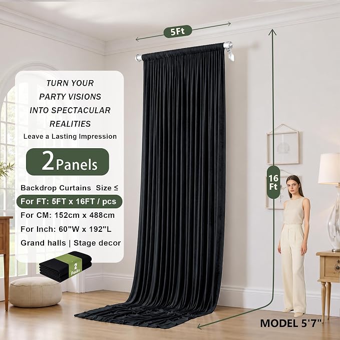 10x16 ft Black Backdrop Curtains for Wedding Parties, Birthdays and Photos | 2 Panels 5x16 ft, Wrinkle-Free Polyester Drapes, Washable, Ironable, 4 in Rod Pocket for Baby Showers and Graduations - Image 9