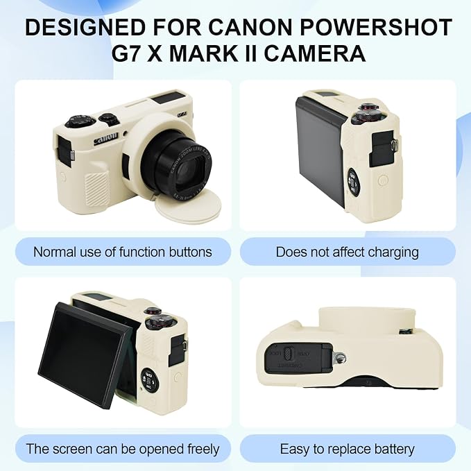 Case with Removable Lens Cover for Canon G7X Mark II/G7XII Camera(Beige) | Soft Silicone Camera Protective Case,Slim Fit,Anti-Scratch,Dustproof,Shockproof,Camera Accessories,For Travel,Daily Use - Image 3