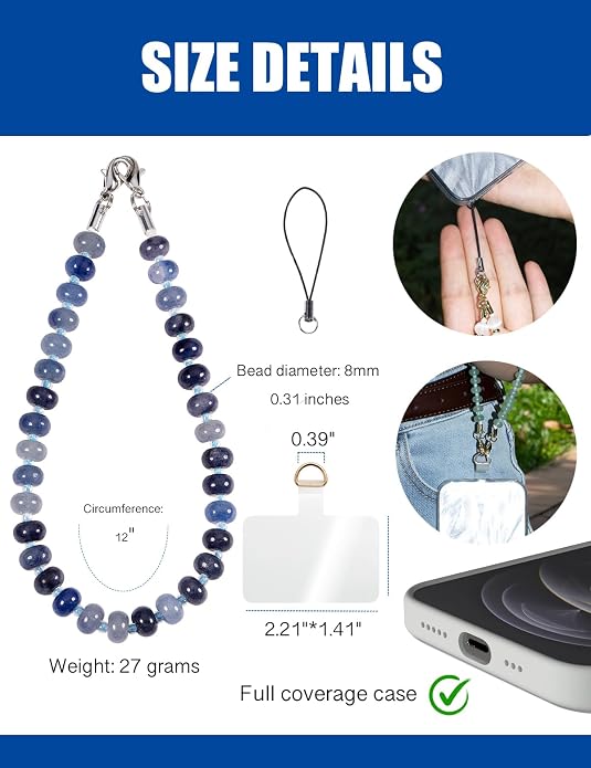 CH.yishi Crystal Beaded Phone Charm Wrist Strap Camera Lanyard | Handmade Cell Phone Chain,with Tether Tab,Keychain Bag Wallet Natural Stone Charm,Headphone Gemstone Decor,Camera Wrist Strap - Image 3