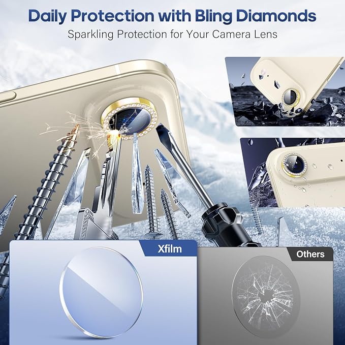 for iPhone 17 Air Camera Lens Protector Cover Bling Diamond, Gold | Individual Metal, 9H Hardness, Scratch Resistant, Shockproof, Drop Protection, Case Friendly, Stylish Accessories - Image 3