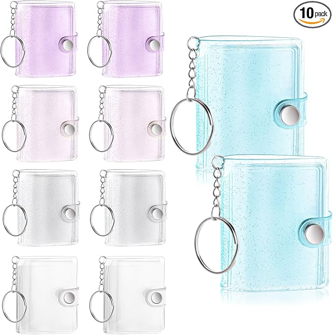 10 Pack 2 Inch Mini Photo Album Key Chain 16 Pockets Photos Storage Holder with Keychain for Picture Card Friendship Wedding Graduation Anniversary by Cositina