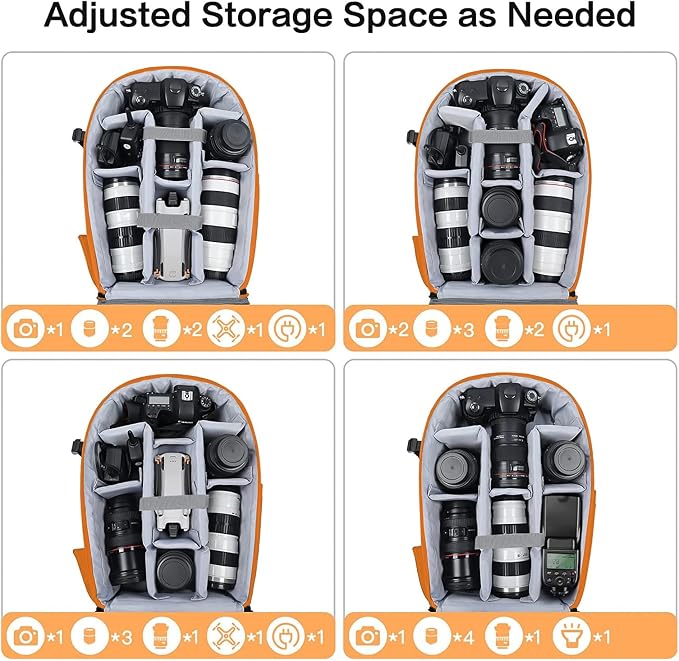 MOSISO Camera Backpack, DSLR/SLR/Mirrorless Photography Camera Bag | 15-16 inch Waterproof Hardshell Case with Tripod Holder&Laptop Compartment Compatible with Canon/Nikon/Sony, Orange - Image 3