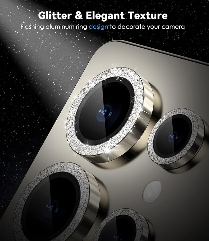 CloudValley for Samsung Galaxy S25 Ultra Camera Lens Protector Bling | 9H Tempered Glass + Aluminum Alloy Lens Protective [Glitter Decoration] Ultra-HD Camera Cover,Glitter Titanium Gray - Image 3