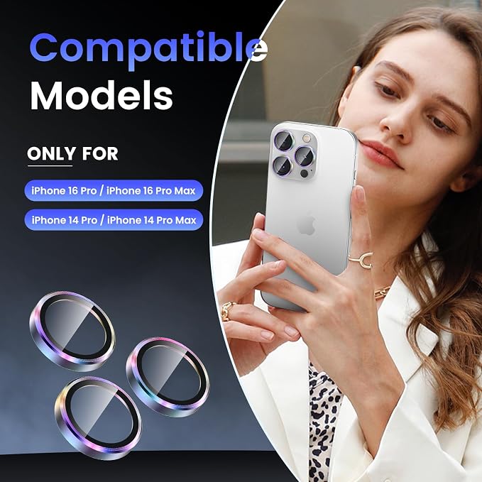 Tensea Camera Lens Protector for iPhone 16 Pro Max/16 Pro/15 Pro Max/15 Pro | Metal Aluminum Alloy Tempered Glass Cover Camera Screen Protector Accessories, Case Friendly - Image 2