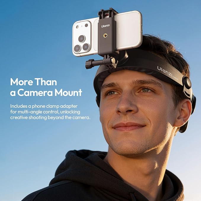 ULANZI Head Strap Mount f Action Camera & Phone Comfortable POV Head Mount | with 360° Rotation, Compatible with Action Camera DJI Osmo Insta360 iPhone - Hands Free Vlogging - Image 3