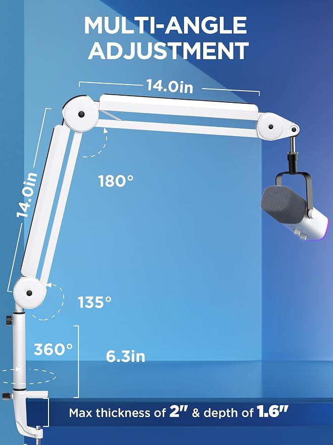 InnoGear Mic Arm Microphone Boom Arm Cable Management for Blue Yeti, White | Desk Mount, for Shure Fifine, Professional Appearance, Extendable, Horizontal Reach 32.3", 3.5 lb Weight Capacity, Heavy-Duty - Image 7