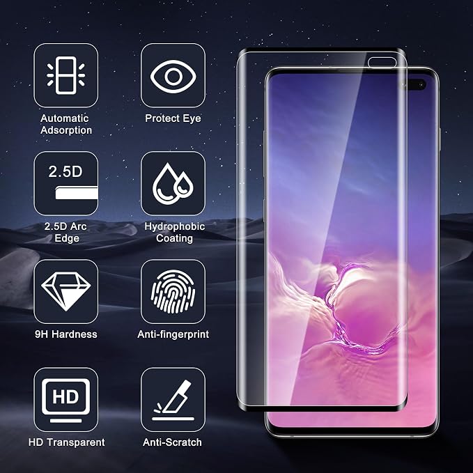 2+2 Pack for Samsung Galaxy S10 Plus Screen Protector, 9H Tempered Glass + Camera Lens Protector, Full Coverage, Case Friendly, Anti-Scratch, Bubble-Free for S10 Plus 5G 6.4” - Image 3