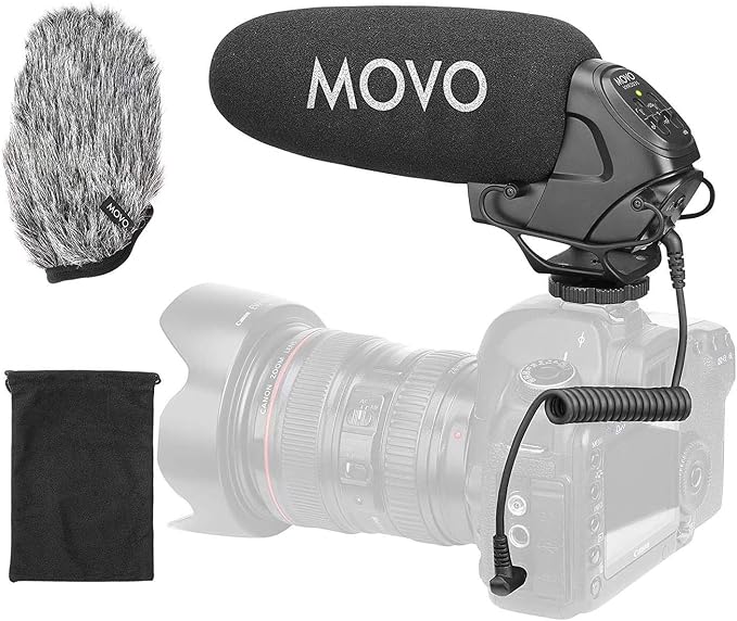 Movo VXR3031 Shotgun Microphone - Supercardioid On-Camera Shotgun Mic with 2-Step High-Pass Filter, 3-Stage Audio Level Control, Headphone Monitoring Input + More by Movo