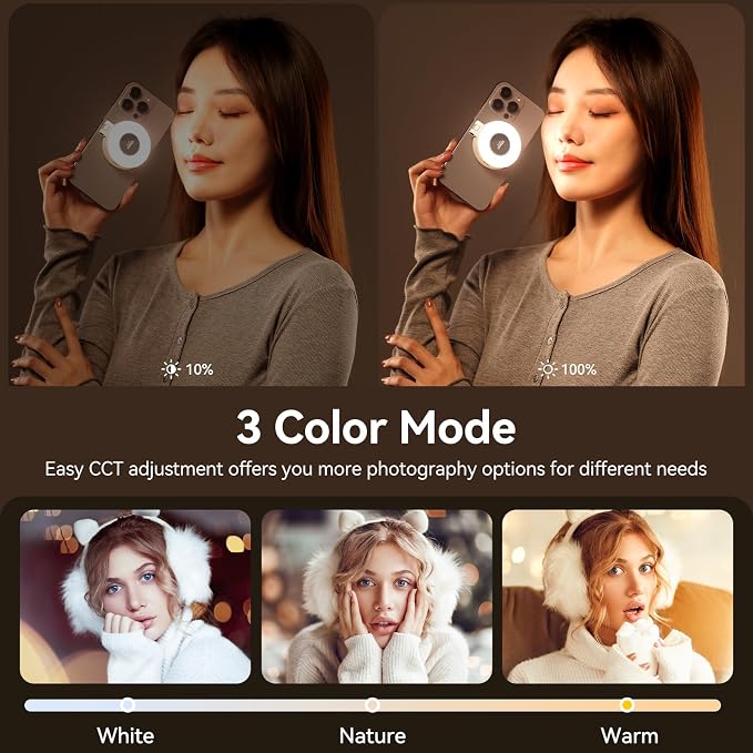 ULANZI LM19 Fill Light, Magnetic Phone LED Selfie Fill Light | Compatible with iPhone 17 16 15 14 13 12, 2500K-8500K Dimmable, Pocket Vlog for Video Call, Live Streaming, Makeup, Selfie - Image 6