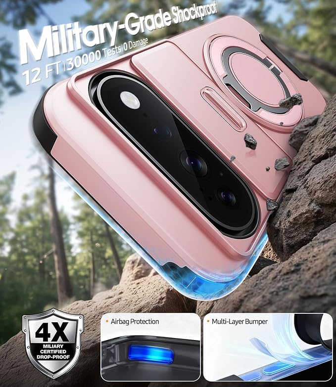 JAME for Google Pixel 10 Pro XL/11 Pro XL Case, Stand & Slide Camera Cover | Ring Holder Kickstand, Screen Protectors, Dual-Layer Shockproof Protective, Magnetic Accessory Friendly Phone Case, Pink - Image 4