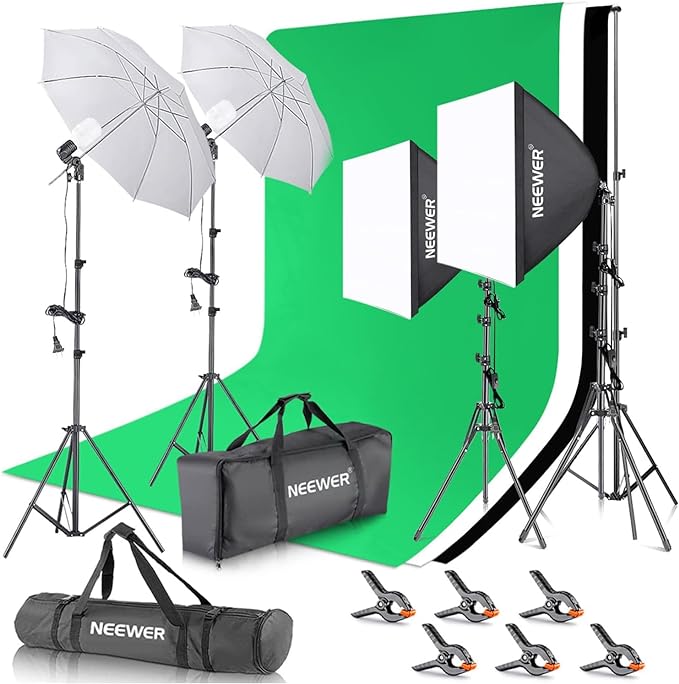 NEEWER Photography Lighting kit with Backdrops, 8.5x10ft Backdrop Stands, UL Certified 5700K 800W Equivalent 24W LED Umbrella Softbox Continuous Lighting, Photo Studio Equipment for Photo Video Shoot by Neewer