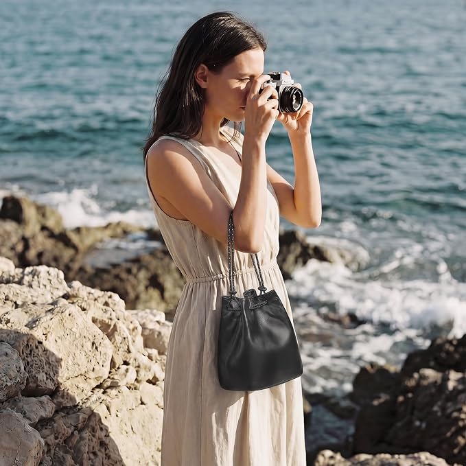 S-ZONESoft Leather Camera Insert Bag Drawstring Camera Pouch DSLR Lens Case | Top Grain Lambskin Leather, Drawstring Closure, Dust-proof, Scratch-resistant, Compatible with Canon Nikon Sony - Image 7