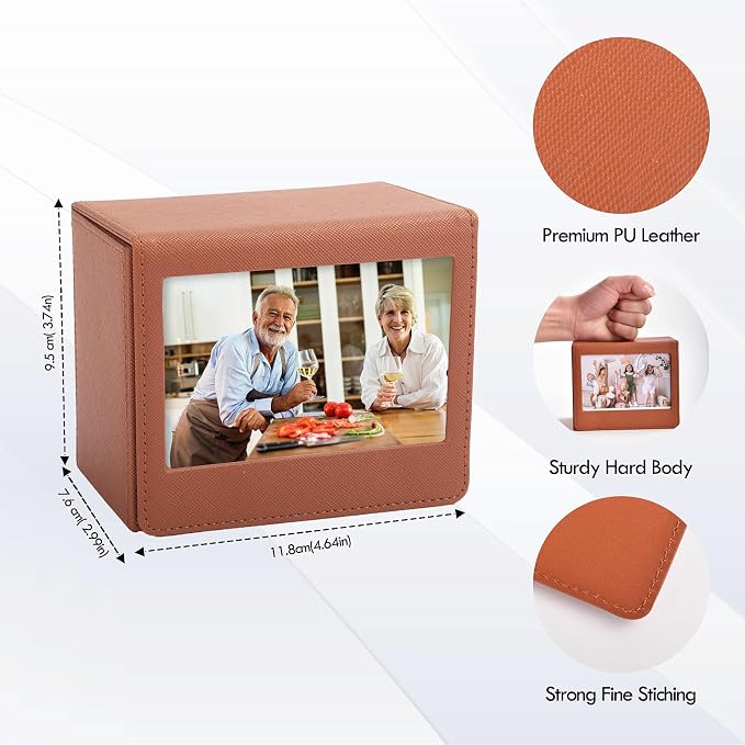 Photo Storage Box for Instax Wide/Polaroid Now+/I-Type/OneStep2 Instant Film, 3.5x4.25” Photo Holder fits for Fujifilm Instax Wide 400/300 Wide Picture Display - Brown - Image 3