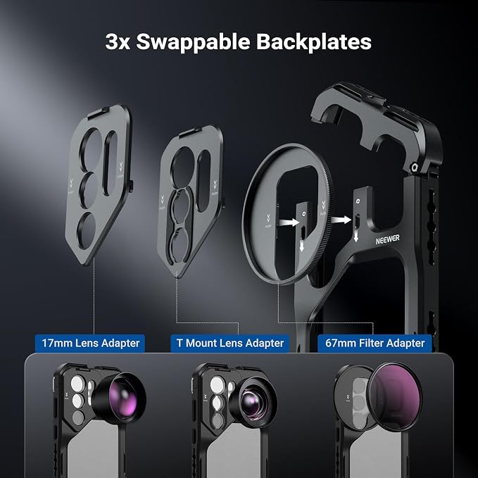 NEEWER S26 Ultra Phone Cage, Mobile Video Rig Stabilizer Vlog Kit, PA182 | With 3X Backplate for 67mm Filter, 17mm Phone Lens, T Mount Lens, Compatible with Samsung Galaxy S26 Ultra Only - Image 4