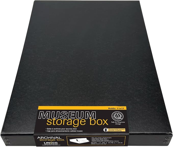 Lineco Museum Archival Storage Box, Drop Front, 11.75x17.75x1.5 in, Black | Acid-Free with Metal Edge, Preserves Picture Longevity, Organize Photos, Newspapers, Prints, Documents, Crafts, DIY by Lineco