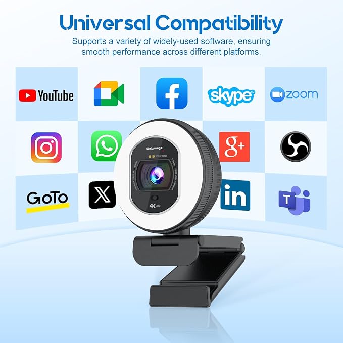 4K Webcam with Ring Light & Built-in Microphone for PC Streaming | PDAF Autofocus,Supports 1080P 60FPS, Comes with Privacy Cover, Compatible with Zoom, Skype, Google Meet, Laptop Desktop Mac - Image 9