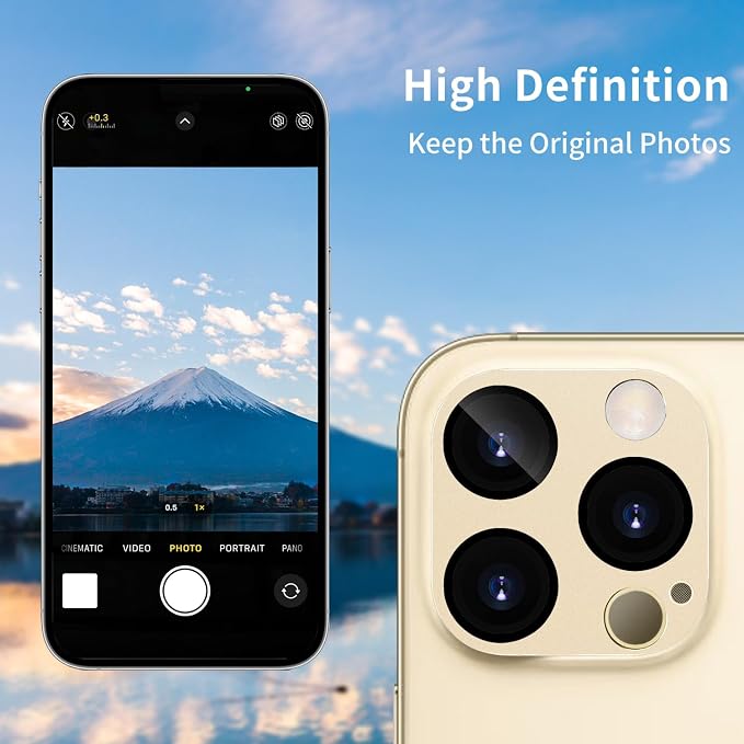 Camera Lens Protector for iPhone 14 Pro/iPhone 14 Pro Max Metal Camera Cover Film, 9H Tempered Glass, Anti-Scratch, Case Friendly - Gold - Image 3