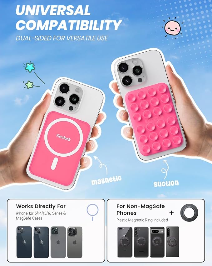 Klearlook Magnetic Suction Phone Mount for MagSafe Case, Hot Pink | Removable Sticky Phone Grip Holder for Hands-Free Makeup / Selfie / Vlog for TikTok & Instagram Influencer / Creator - Image 2
