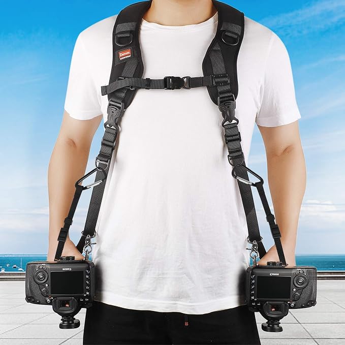 Camera Strap Double Shoulder Camera Strap Harness Quick Release Adjustable Dual Camera Tether Strap with Safety Tether and Lens Cleaning Cloth for DSLR SLR Camera - Image 7
