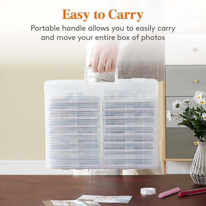 Lifewit 4x6 Photo Storage Box, 18 pcs Inner Photo Case with Lids, Clear Photo Organizers with 1 Sheet Label Sticker, Plastic Craft Storage Box for Seeds Sticker Cards Pictures Stamps Office Supplies | 1 Pcs Transport Outter Case with Handle& Labels, Co... - Image 9