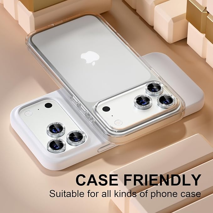 Misea Compatible for iPhone 17 Pro/iPhone 17 Pro Max Camera Lens Protector | 9H Tempered Glass Ultra HD Bling Camera Screen Protector Cover Metal Individual Ring Decoration Accessories, Silver Glitter - Image 5