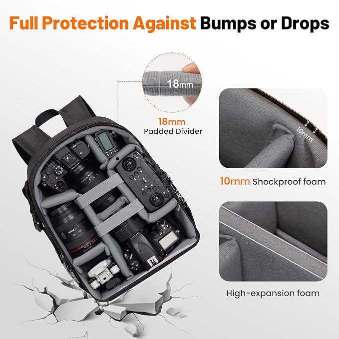 Cwatcun Camera Backpack Bag Water-resistant DSLR SLR for Canon/Nikon/Sony | Professional for SLR DSLR Mirrorless Camera Bag Case And Lens And1DSLR body+3-5 lenses+flash+tripod+14" iPad. - Image 5
