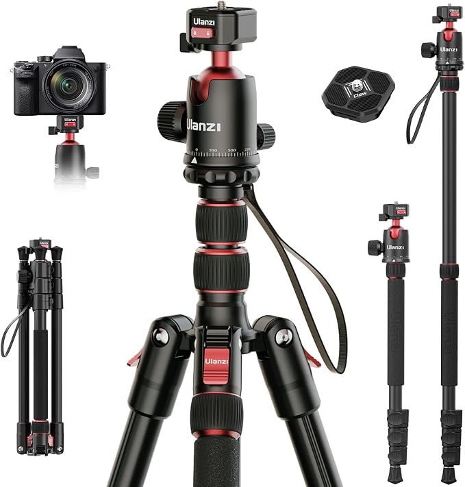 ULANZI TT31 72.4" Claw Quick Release Aluminum Camera Tripod & Monopod, Panorama 360° Ball Head Detachable w 180°Revertible Legs, Up Load 8.82lb, for Sony/Canon/Nikon/Fujifilm and More by ulanzi