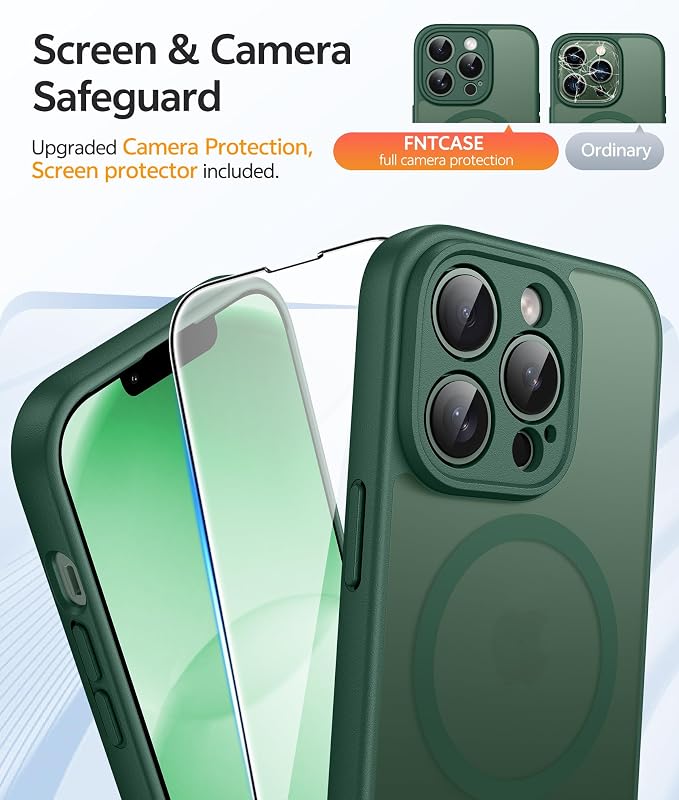 FNTCASE for iPhone 13 Pro Case, Fit for Magsafe, Screen Protector Green | Full Camera Protection, Translucent Matte, 14FT Military Grade Drop Proof, Shockproof Protective Phone Cover, Green - Image 4
