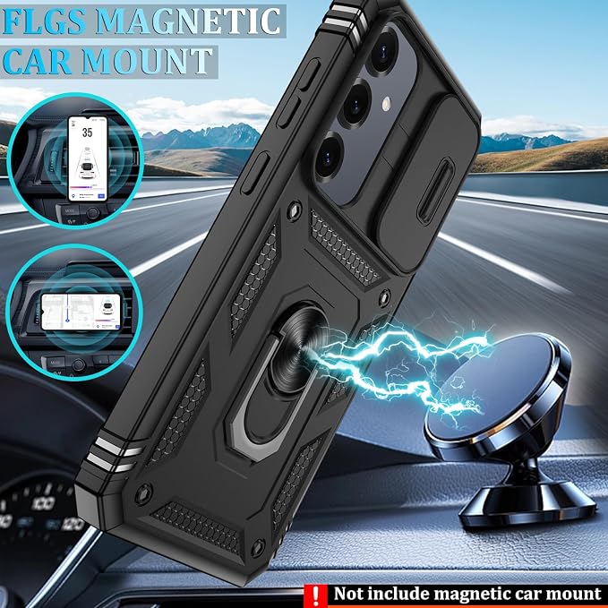 Gritup for Samsung Galaxy S25 Plus Phone Case with Slide Camera Cover | 2 Pack Screen Protector, Build in 360° Rotating Ring Kickstand, Military Grade Shockproof Protective Phone Case, Black - Image 6