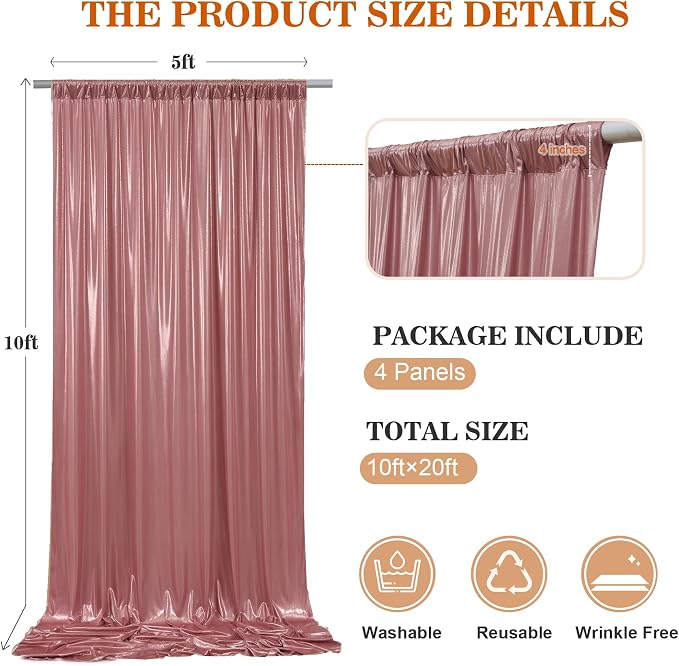 20x10ft Thick Rose Gold Glitter Backdrop Curtain Panels for Parties, Wrinkle Free Sequin Sparking Photo Backdrop Drapes, 4 Panels 5x10ft Shimmer Back Drop Cloth for Wedding Birthday Photography - Image 5