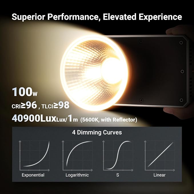 NEEWER 100W Ultra Compact LED Video Light APP/Panel Control, Pocket Size Bi Color COB Continuous Output Lighting with 4 Dimming Curves/2700K-6500K/CRI96+ for Studio Photography Recording, FS100B - Image 3