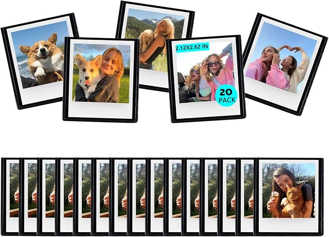 Go Magnetic Picture Frame for Polaroid Go Gen2/Gen3 Instant Camera | Picture Frame for Polaroid Go Fits 2.12x2.62 Inches Films, Magnets for Refrigerator with Transparent Cover, Black, 20 Pack by wogozan