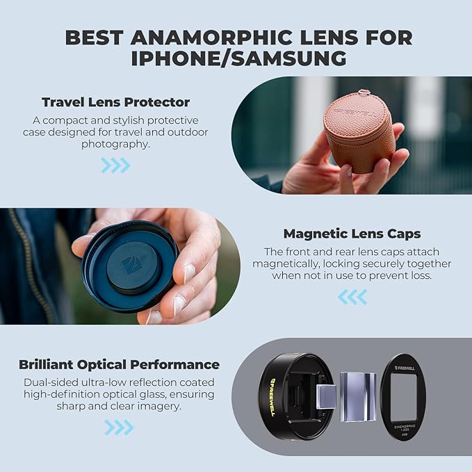 Freewell Neutral Streak 1.33x Anamorphic Lens with 17mm Mount Phone Case | Cinematic Wide-Screen Lens with Natural Light Streak Effect, Perfect for Night Cityscapes, Filmmaking - Image 5