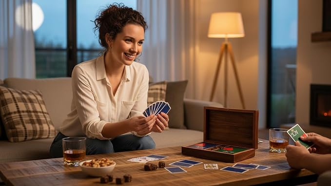 Wooden Playing Card Holder Deck Box Storage Case Includes Cards & Dice | Includes 2 card packs with dice, ideal for poker, bridge, card games, travel, gifting, collectible display & game room décor - Image 5