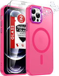 LeYi for iPhone-12-Pro-Max Case Pink:[ Tempered Glass Screen X2+ Camera Lens Protector X2] Compatible with Magsafe i Phone 12Pro Promax Cover iohone 12 Pro Max Magnetic Protective Girl Women, Hot Pink by LeYi