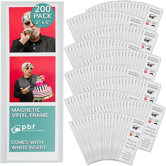 pbf PHOTO BOOTH FRAMES 2x6 Magnetic Picture Frames for Refrigerator | 2 x 6 Clear Magnetic Vinyl Frames for Photo Strips for Fridge (200-Pack) by pbfPHOTOBOOTHFRAMES