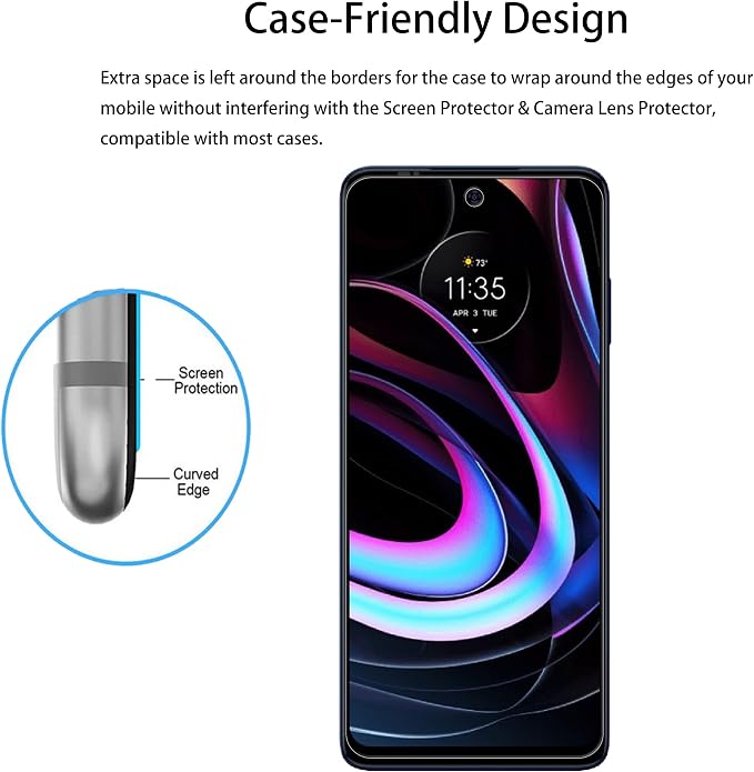 [2+2 Pack] Glass Screen Protector Compatible for Motorola Moto Edge 2021 / Moto Edge 5G UW 2021 Tempered Glass Camera Lens Protector - Image 7
