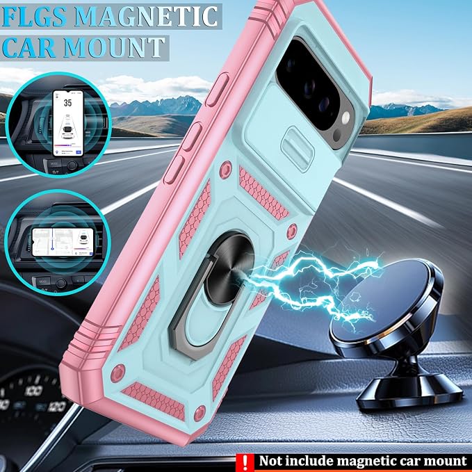 Gritup for Pixel 9/9 Pro Case Military-Grade Shockproof with Kickstand | with 2 PCS Screen Protector, Slide Camera Cover, Heavy Duty Outdoor Protection Funda para Google 9/9 Pro Cover Green+Pink - Image 7